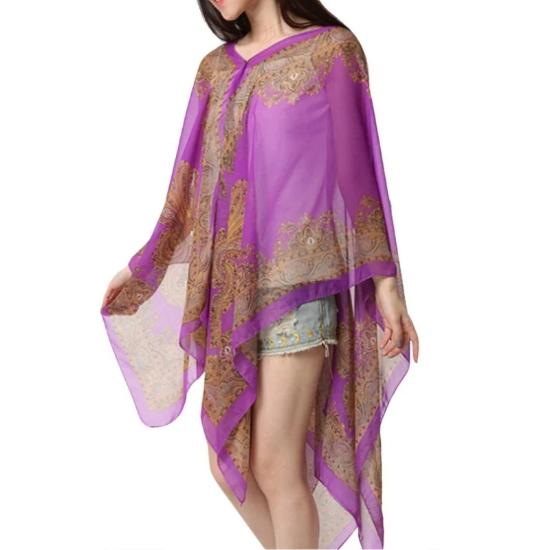 

Summer Sexy Tops Vintage Print Chiffion Beachwear Bikini Cover Up Top Women Blouse Shirt Women Clothes