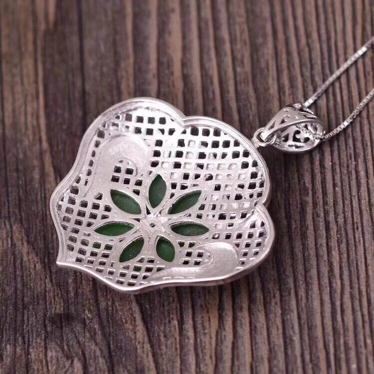 Naturel vert jasper pendentif naturel violet cristal pendentif collier S925 argent rétro style chin