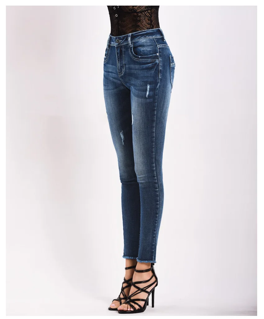 2018 jeans autumn and winter in Europe and the United States women's stretch slim thickened warm jean small leg pants nine points pencil pants (12)