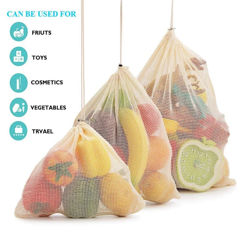 10 упаковок, многоразовые хлопковые сетчатые мешки для фруктов и овощей, органические хлопковые мешочки для покупок и хранения продуктов, D