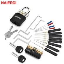 NAIERDI Locksmith Supplies Hand Tools with Practice Lock Pick Set Tension Wrench Broken Key Tool Combination Padlock Hardware