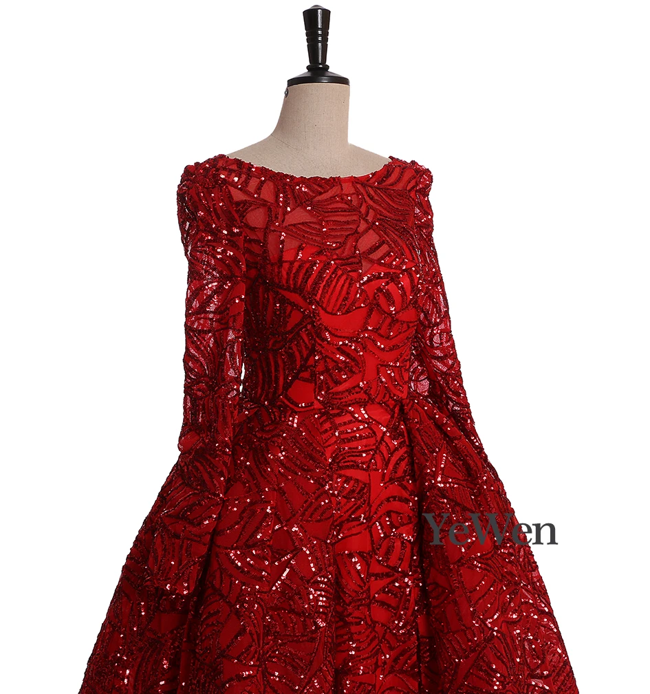 Халат de Soiree Longue элегантное красное платье для выпускного вечера с длинными рукавами и блестками вечерние платья Vestido de Festa YeWen