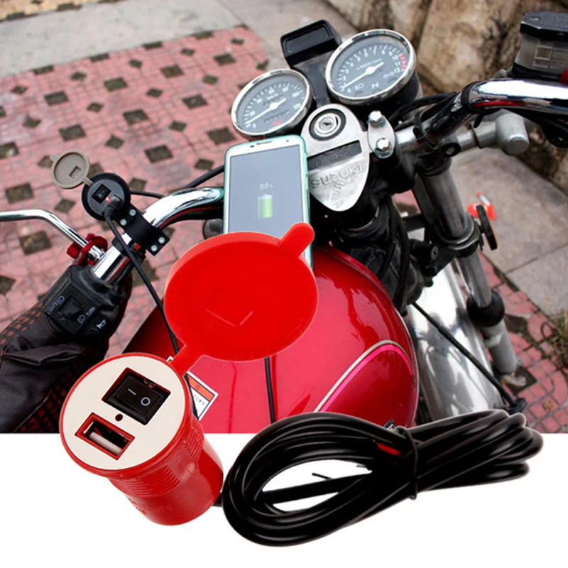 

12V/24V Waterproof Motorcycle USB Power Charger Socket Adapter with Safety Switch for Mobile Phone Moto Accessories