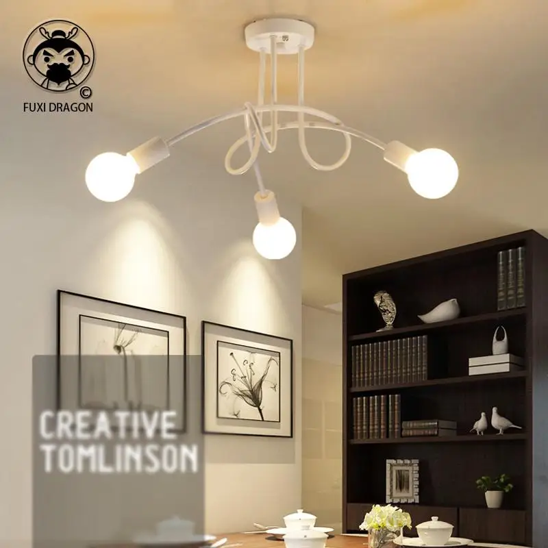 

Black White Iron Tube Twist Ceiling Light Fixture Nordic Modern Simple Hanging Lamp Lustre for Bedroom Living Room Kitchen Bulb