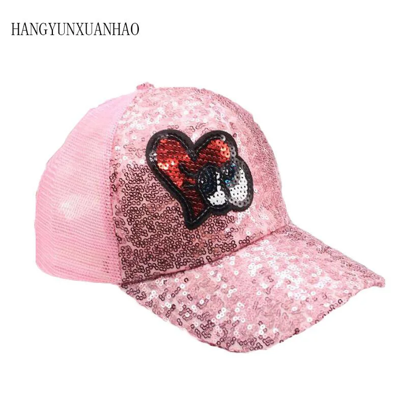 

2019 New Childrens Sequins Ear Hats Kids Snapback Mesh Baseball Cap Funny Hats Spring Summer Hip Hop Boy girl Hats Caps
