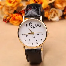 New Style Fashion Watches Women WHO CARES Letter Printed Casual PU Leather Watch Analog Quartz Wrist Watch relojes mujer #250717