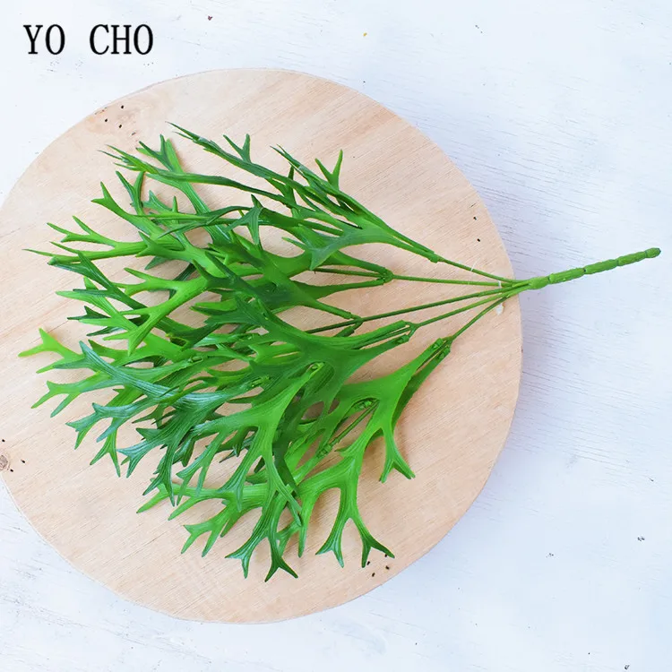 YO CHO 38cm Artificial Deer Horn Plants Plastic Greenery Wall Decoration Antler Leaf Grass Wedding Home Garden Decor Fake Plants