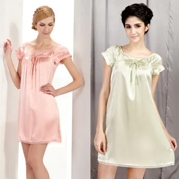 

Pure Silk Sleepwear Summer 100% Mulberry Silk Nightgown M/L/XL Free Shipping
