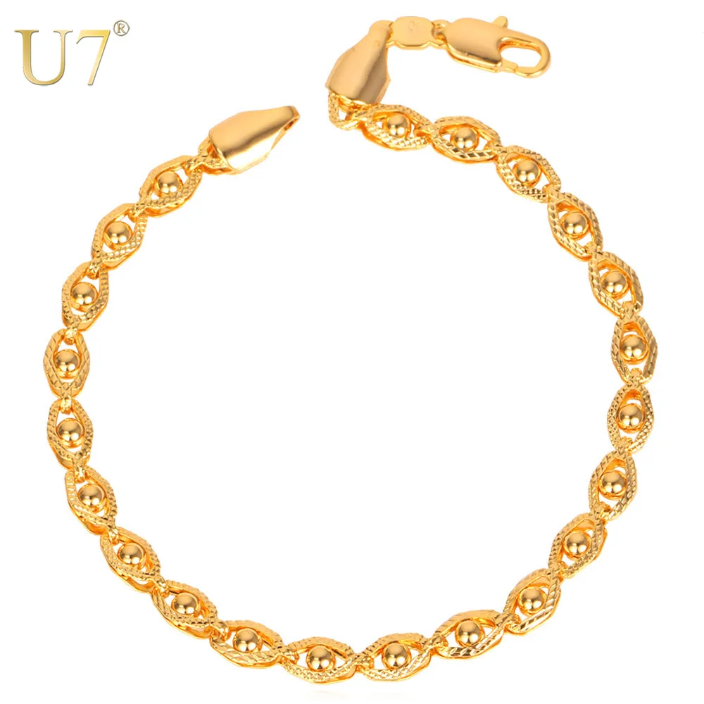 

U7 Bracelet Men Women Gold/Silver Color Jewelry Wholesale Trendy 21 CM Beads Bracelets Party H633