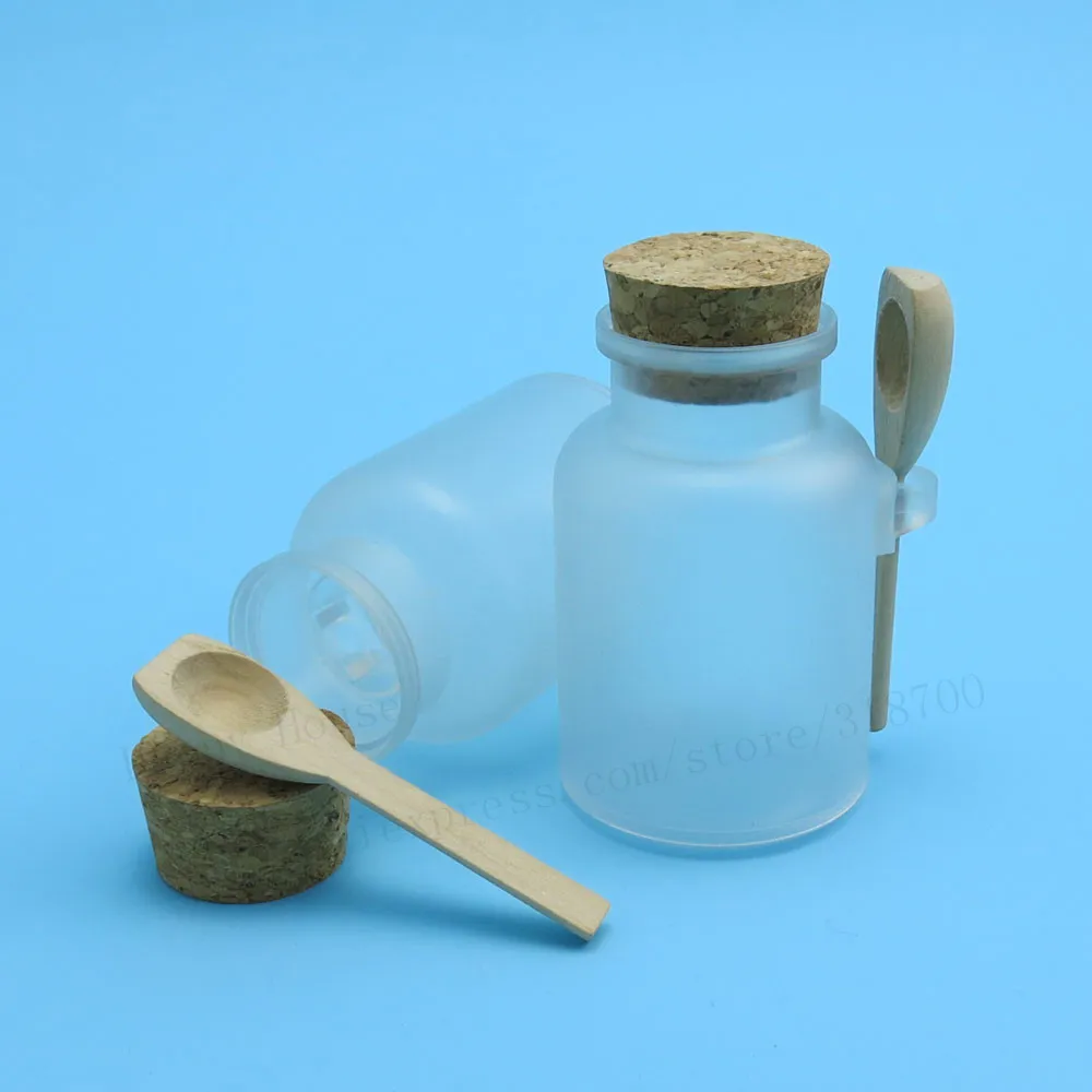 30 x 100ml Bath salt bottle with cork jar with wooden spoon, 100g