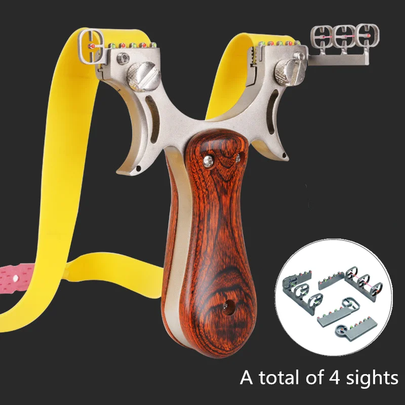 

Stainless steel flat rubber band slingshot outdoor sports hunting high precision 3 times aiming slingshot With solid wood patch