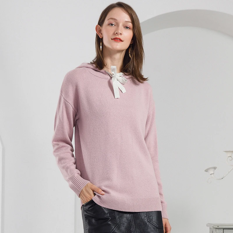 Manches Pink Lâche Pulls white Longues Pour Pur Tricot À Femmes Cavaliers Cachemire Capuche Chandail Automne Tricoté Capuchon red D'hiver Rose 100 67aUOaqw
