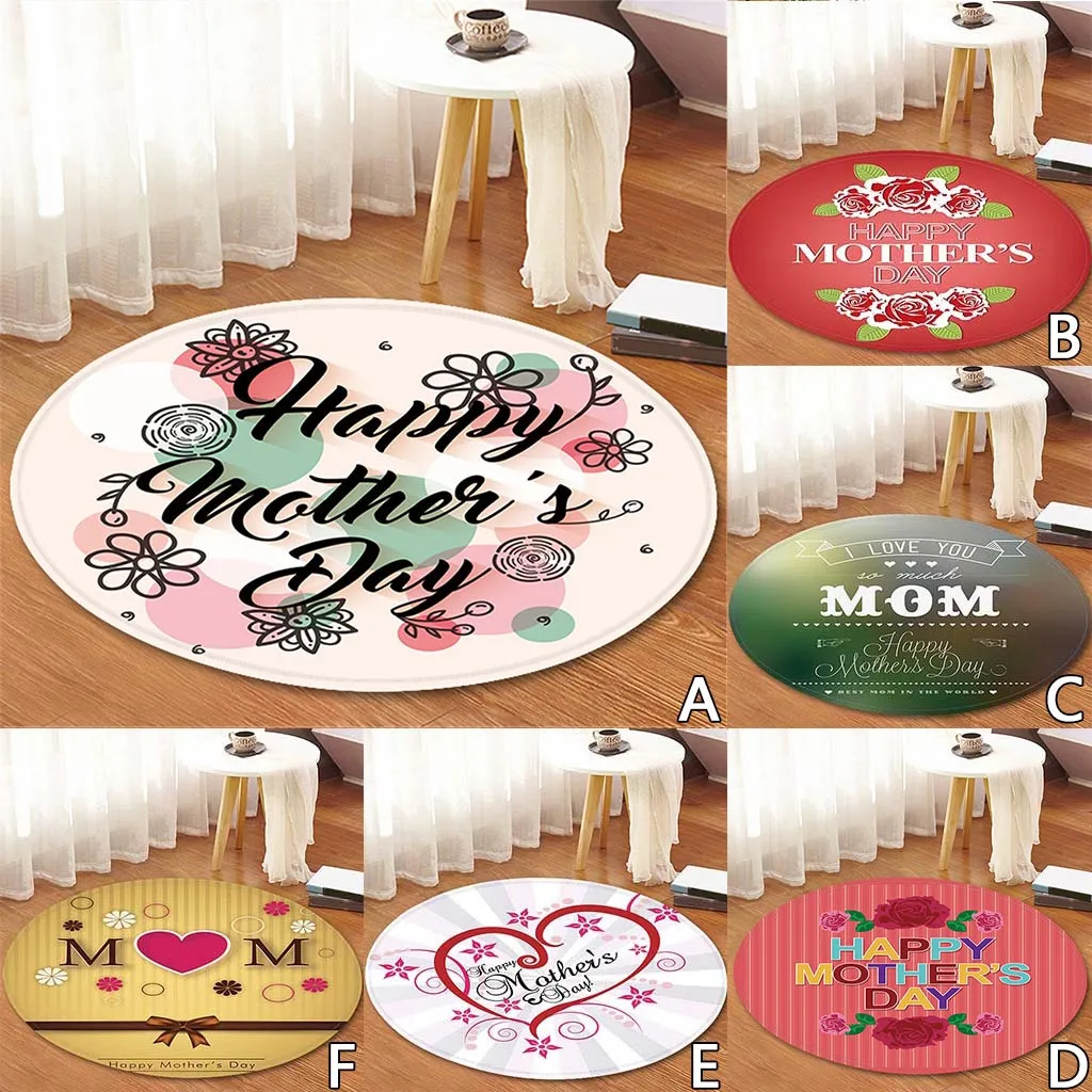 Сердце Счастливый День матери узор Круглый ковер из кораллового флиса 60 см коврик, мат Захваты моющиеся анти Skid416