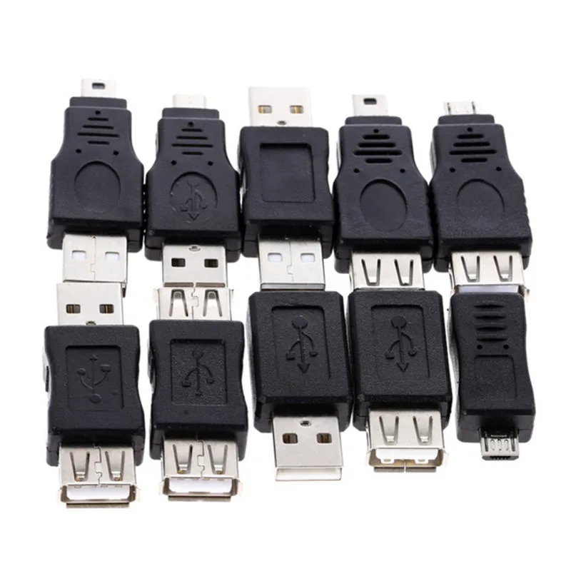 

10pcs USB 2.0 Male To Female Micro USB Mini Portable Changer Adapter High Speed Convertor Set Black Universal Connector