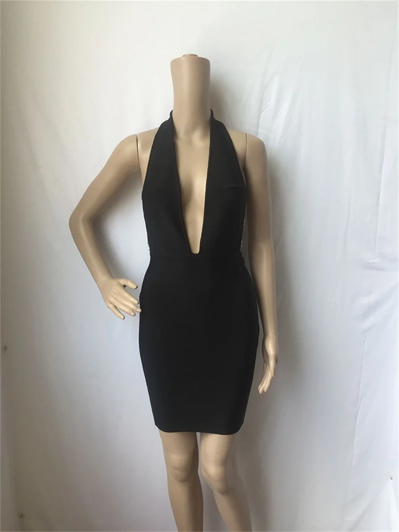 Leger Babe HL высококачественное сексуальное женское платье без рукавов с глубоким v-образным вырезом сзади и цепочкой черное Бандажное Платье облегающее летние Клубные платья