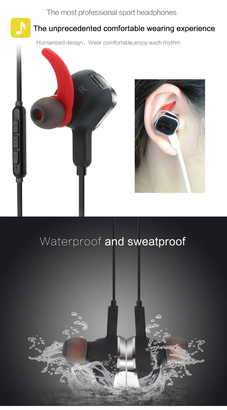 V4.1 спортивные Bluetooth наушники Функция шумоподавления Sweatproof для смартфона