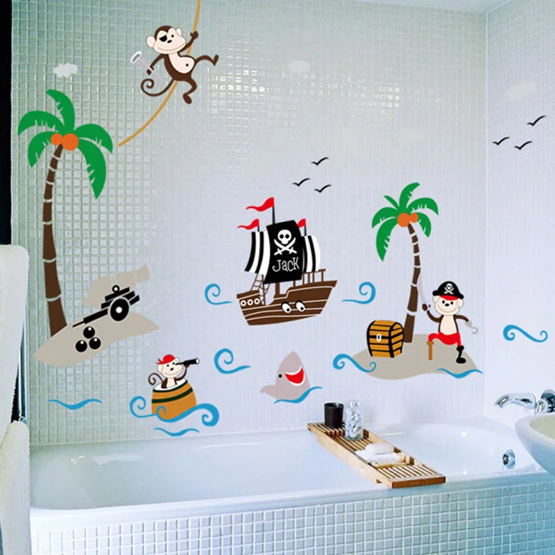 ufengke® Barca Cartoon Pirata Adesivi Murali con Metri Camera dei Bambini Vivai Adesivi da Parete Removibili/Stickers Murali/Decorazione Murale 