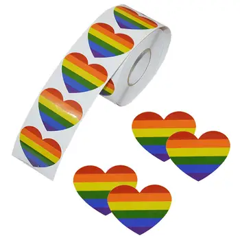 

Rainbow Ribbon Stickers, 500 Pieces Love Gay Pride 7 Colors Stripes Heart Shaped Roll Tape for Gay Pride Celebrations (Heart)