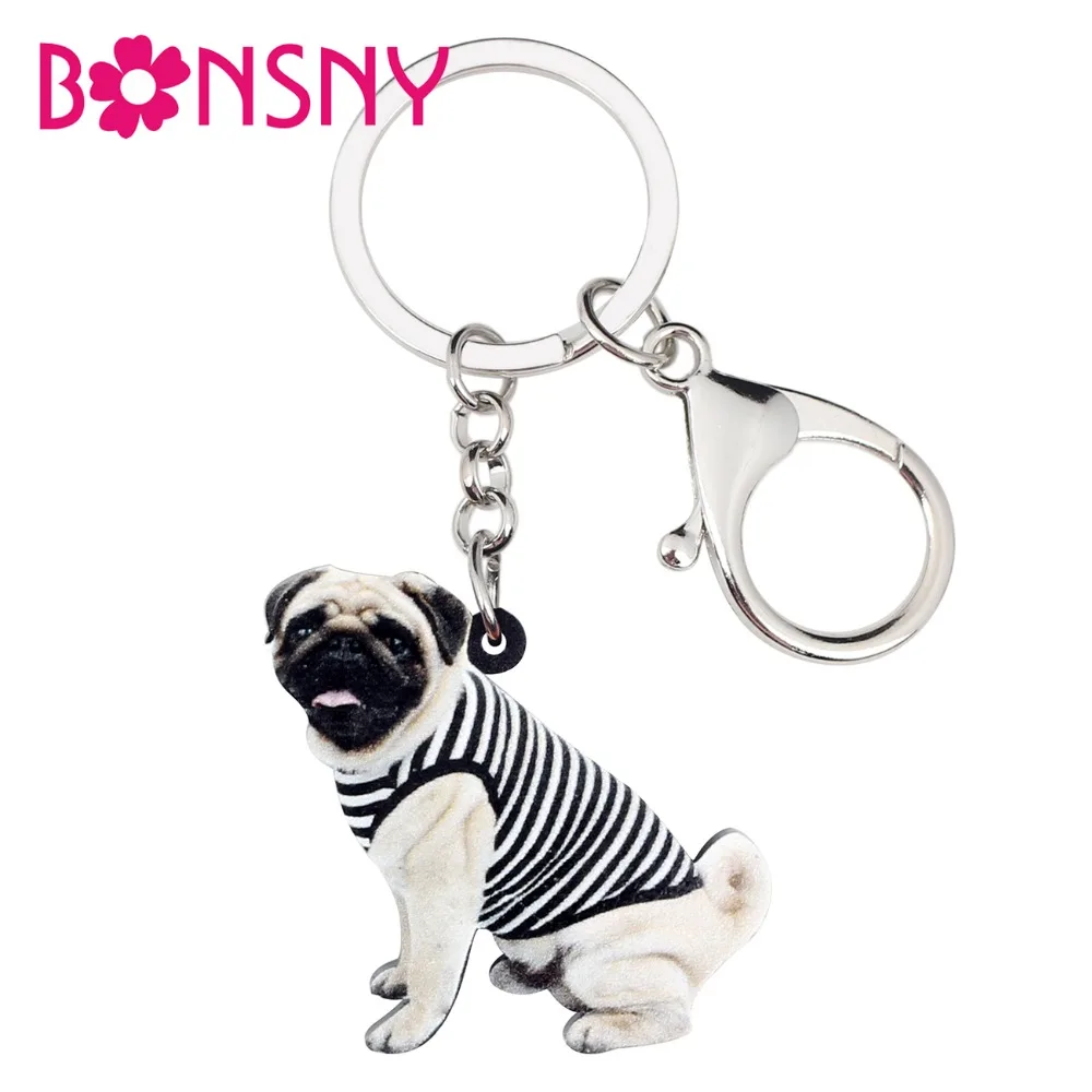 

Bonsny Acrylic Vest French Bulldog Pug Dog Key Chain Keychain Ring Cute Animal Jewelry For Women Girls Teen Bag Car Purse Charms
