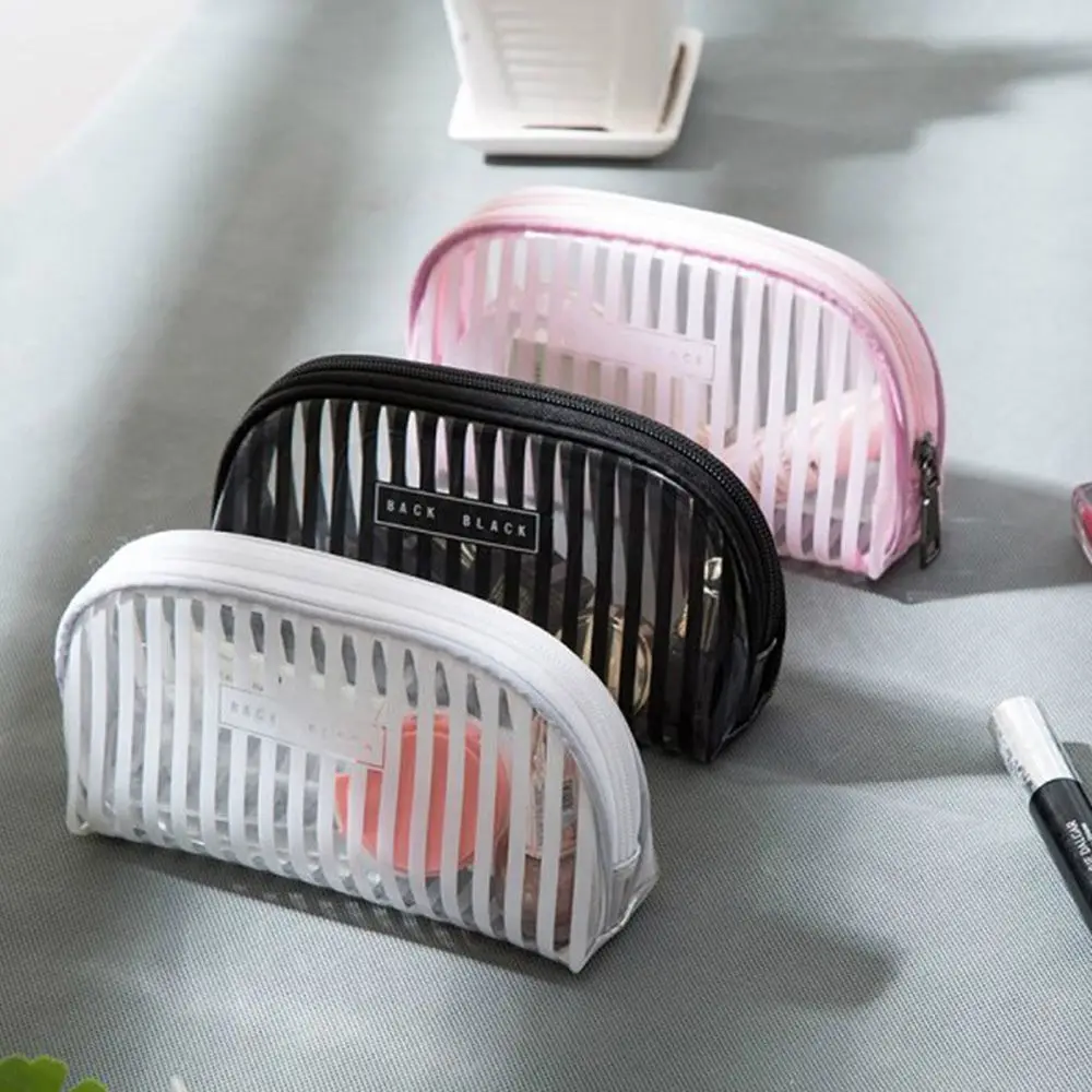 

Transparent Striped Cosmetic Bag Travel PVC Women Zipper Makeup Bags Organizer Bath Wash Make Up Tote Handbags Case