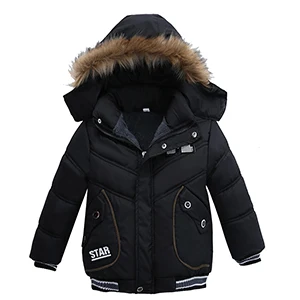 Детский пуховик, зимняя теплая куртка с мехом для маленьких мальчиков и девочек, однотонное пальто, зимняя куртка с капюшоном, детская одежда, пальто - Цвет: Черный