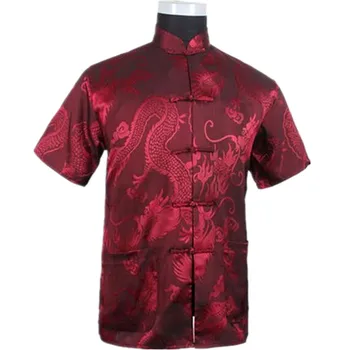 

Burgundy Chinese Men Summer Leisure Shirt High Quality Silk Rayon Kung Fu Tai Chi Shirts Plus Size M L XL XXL XXXL M061308