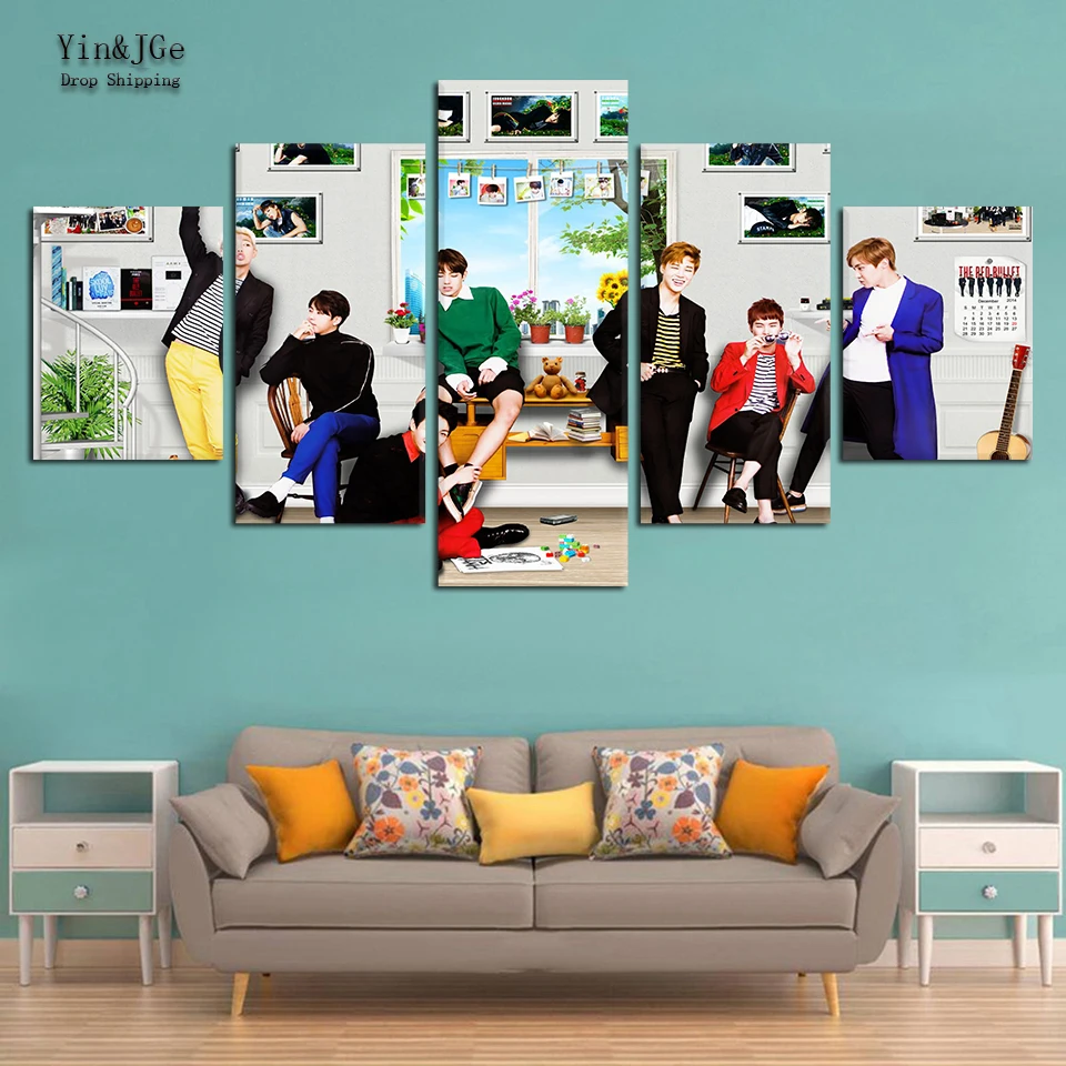Modern Wall HD Prints Canvas Painting 5 Pieces Bts Band Poster Home Decoration Kids Bedroom ...