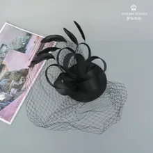 Мода леди девушка Винтаж перо сатиновая Вуалетка Шляпа заколка для волос для женщин коктейльные вечерние женские платья аксессуары для волос для женщин