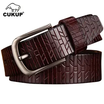 

CUKUP Men Luxury Belts Designers Quality Brown Genuine Leather Man Belt Men's Simple Design Black Style Waist for Jeans NCK684