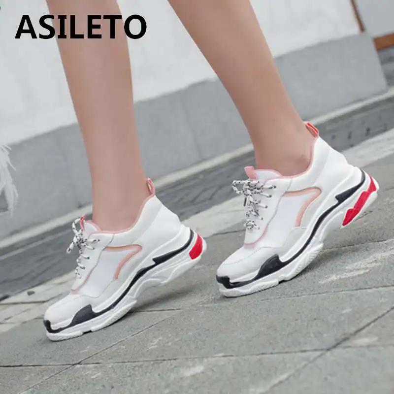 

ASILETO Women's Vulcanize Shoes Lace Up Platform Women Sneakers Casual wedge footwear tennis chaussure femme trainers Size 33-46