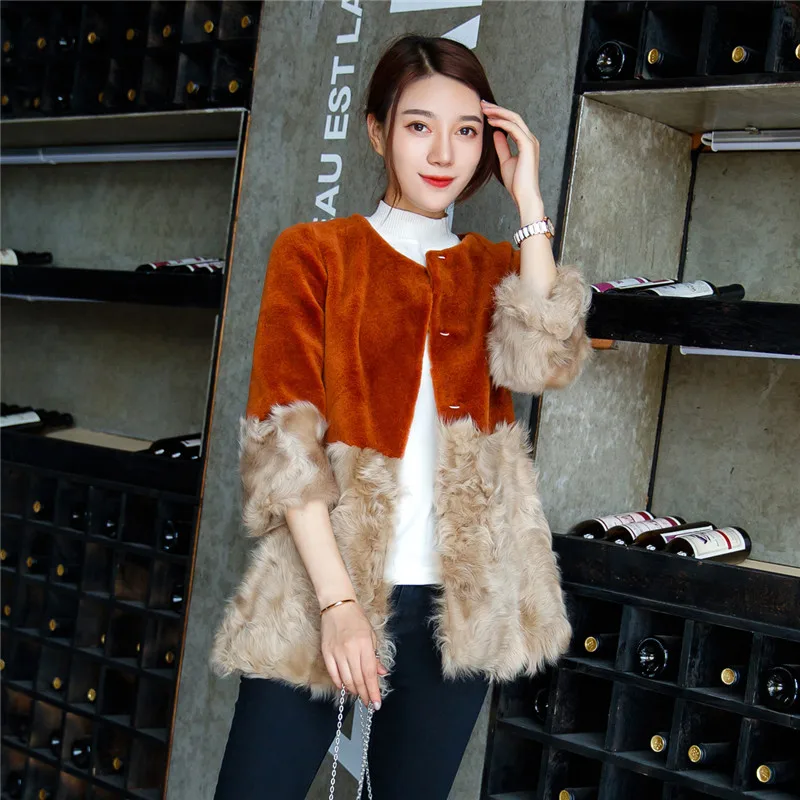 Manches Réel Nouveau 4 Véritable Cou Chaud Automne Fourrure O D'agneau Manteaux Sugar milk burn pink Femmes Hiver De Agneau 3 Beige Manteau 2018 Naturel Vestes x8Czn