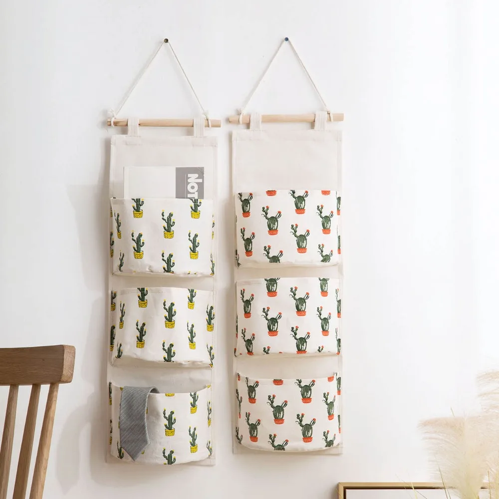 

Linen Cotton 7 Pockets Wall Door Closet Hanging Storage BagOrganizer Bedroom Toilet Hook Cloth Pouch Office Magazine Wardrobe