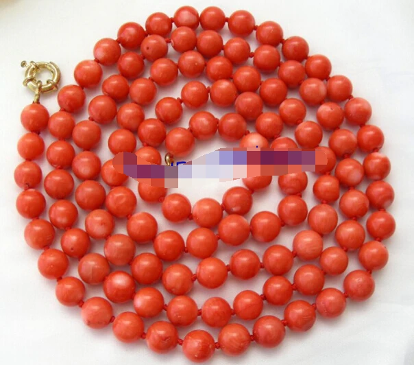 

Miss charm Jew1378 stunning long 50" 10mm round red natural coral bead necklace