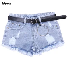 Idopy Лето Женские винтажные линии джинсовые шорты рваные джинсы облегающие шорты кисточкой с поясом Джинсы Шорты для девочек