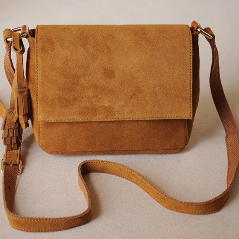 Сумка женская из натуральной кожи винтажная с кисточками нубука|women genuine leather
