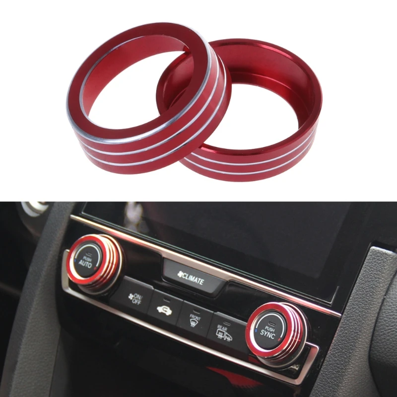 

2x Aluminum Ring Knob Trim Cover For 2016-2018 Honda Civic Sedan Coupe Hatchback