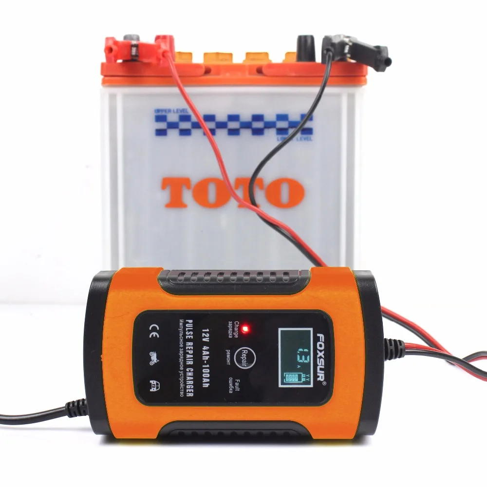 

Automatic Smart 12V Car Battery Charger 5A With LCD Display With Auto Pulse Repair Function For AGM GEL Wet Lead Acid English