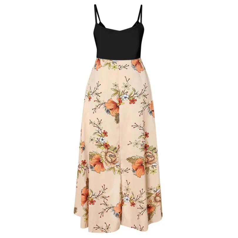 New Women Summer Plus Size V-neck Casual Bohemia Print  Sling Backless Swing Dress Holiday Fashion Party Dress Vestidos #4A30 (9)
