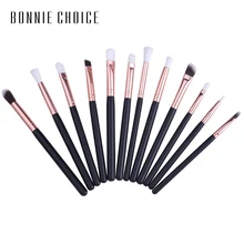 BONNIE CHOICE Makeup Eye Brushes Set Soft Portable Beauty Eyeshadow Cosmetic Brush Tools Wooden Handle 12Pcs