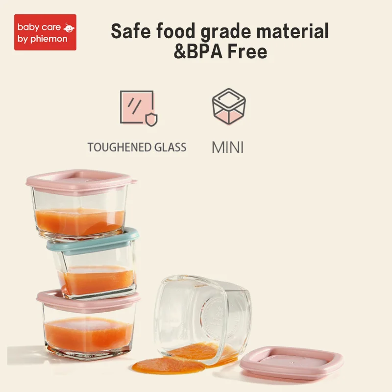 BabyCare 4Pcs/Set Baby Food Glass Crisper Baby Food Milk feeding Storage box  Infant Food Storage Portable tray Tableware Set