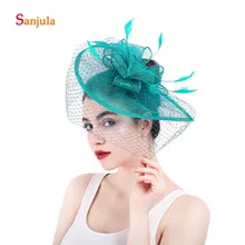 Воды Sharp Свадебные Шапки с лица Veil перья льняные Fascinators Для женщин официальная вечеринка аксессуары для волос гялин aksesuarlar H21