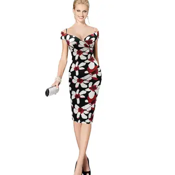 

Nice Fashion Fashion Designer Women V-Sexy Floral Print Work Business Casual Party Pencil Jacket Vestidos Plue Size G27