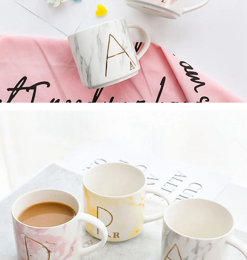 Lovely Marble Ceramic Mugs Gold Plating Letter Couple Lover's Gift Morning Mug Milk Coffee Tea Breakfast Unique Porcelain Cup (7)