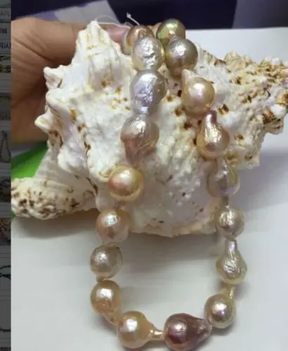 

Miss charm Jew.652 13-15mm huge south sea gold pink pearl necklace 18inch A
