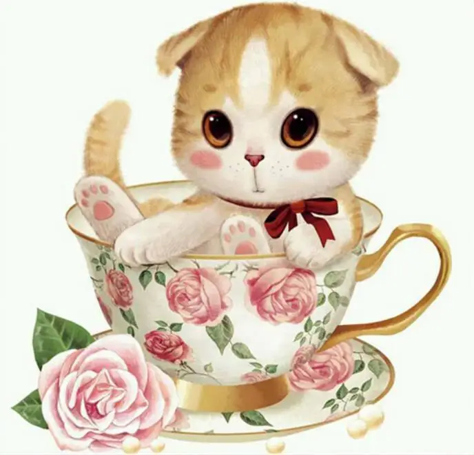 YIKEE Diamond Painting Cute Cat Full Square Cross Stitch DIY Mosaic Rhinestones Home Decor c174 | Дом и сад