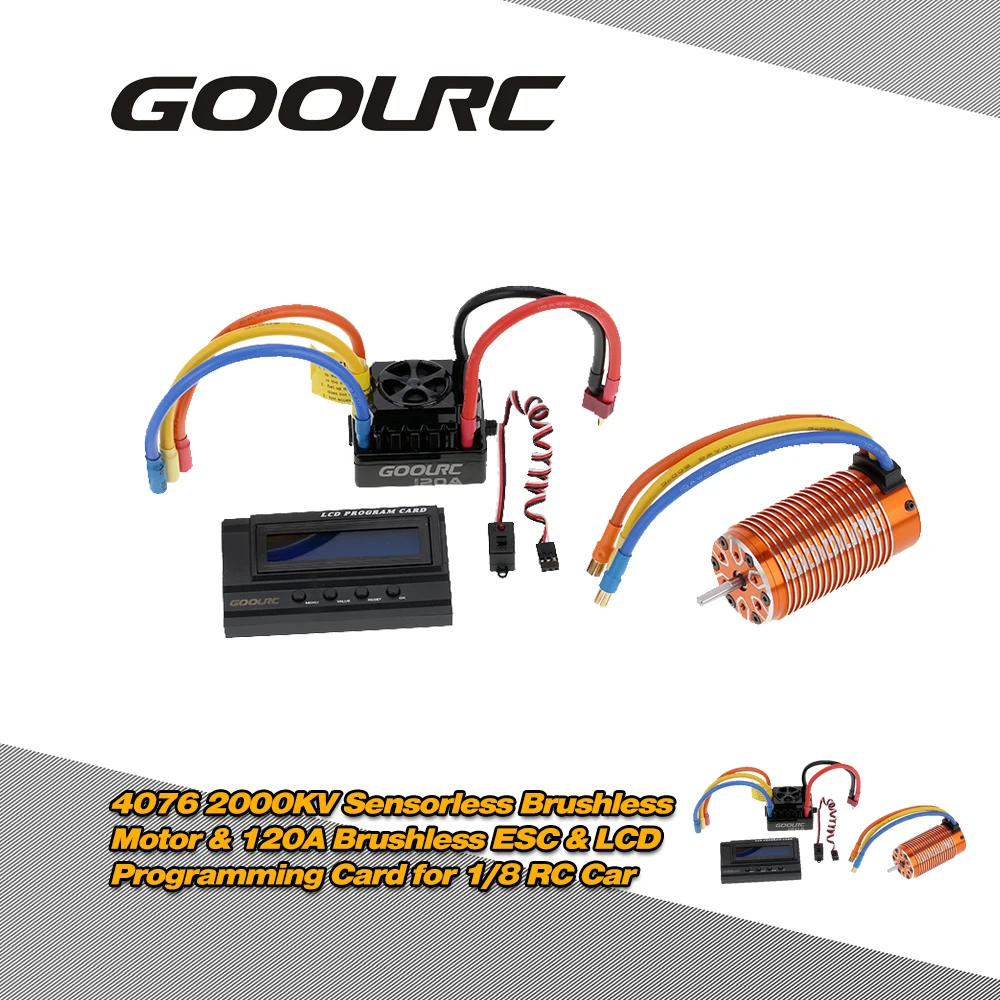 

GoolRC 4076 2000KV Sensorless Brushless Motor & 120A Brushless ESC with 6V/3A Switch Programming Card Combo Set for 1/8 RC Car