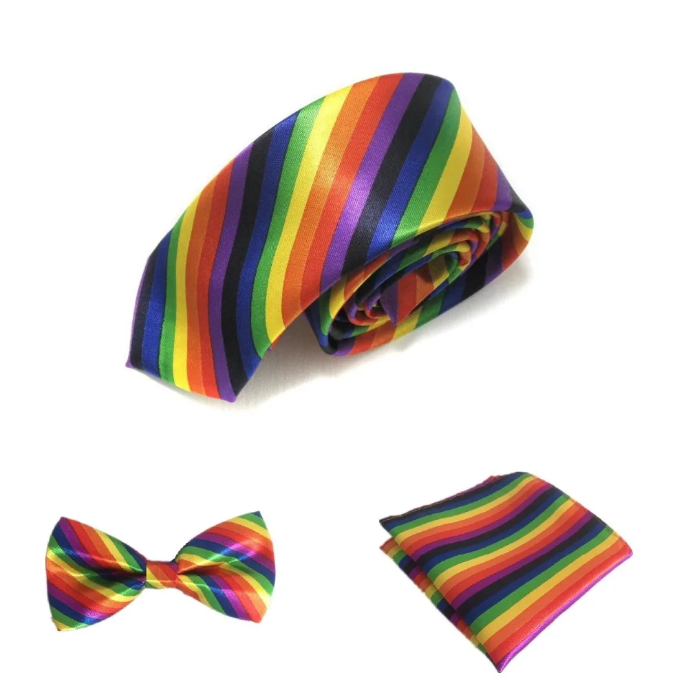 

HOOYI Rainbow Neck Tie Set Stripe Gravata Slim Bow Ties Pocket Handkerchief Men accessories