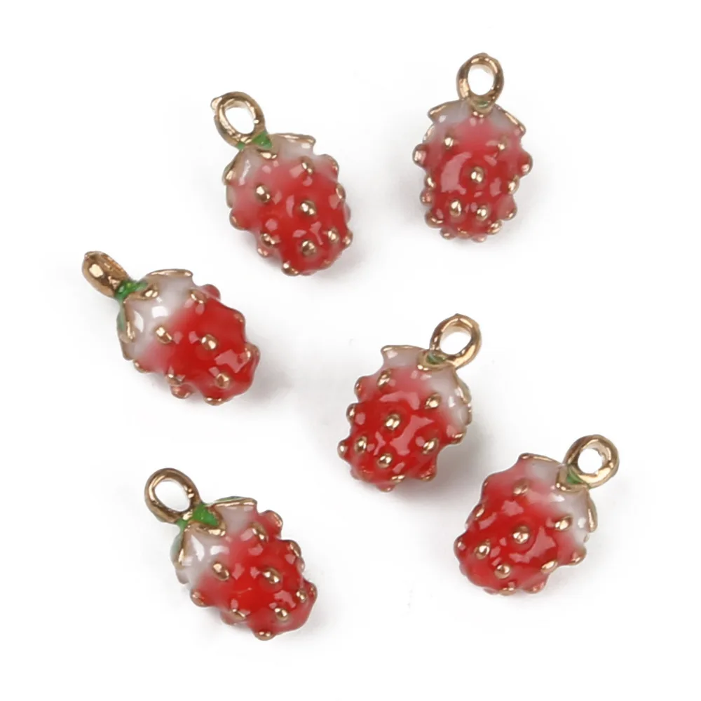 Lovely Sweet 5Pcs Enamel Alloy Fruit Strawberry Drip Charm Pendant for
