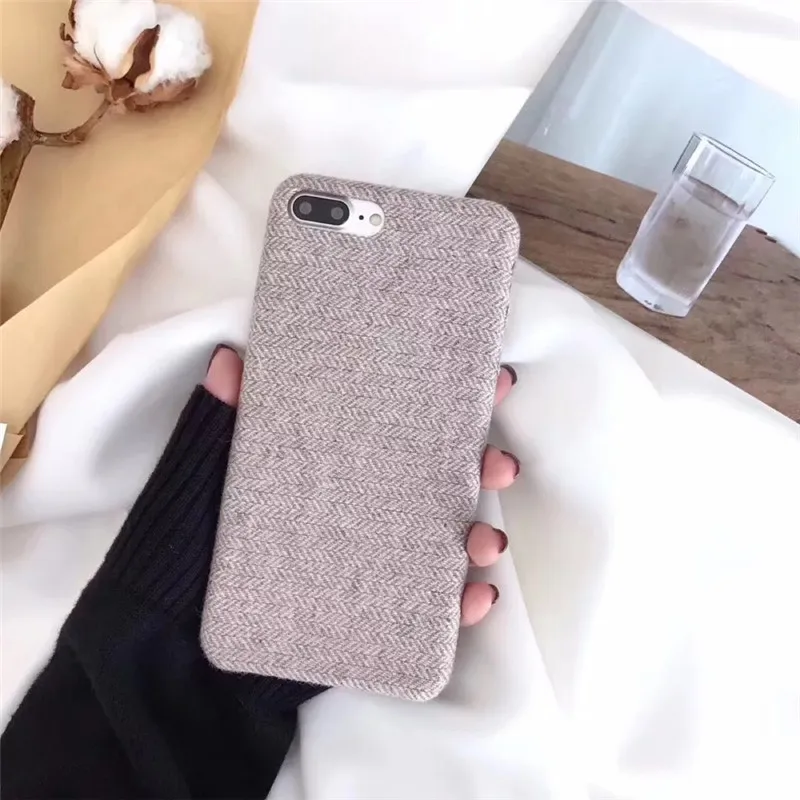 Solid Color Phone Case for iPhone XS MAX Case for iPhone X XR 6 6S 7 8Plus Case Plastic Retro Cloth Fabric Bussiness Soft Cover 12