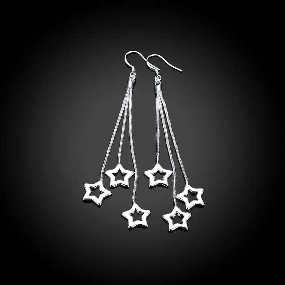 Украшения посеребренные серьги посеребренные модные ювелирные изделия для женщин brincos, серьги с тройной полой звездой E161